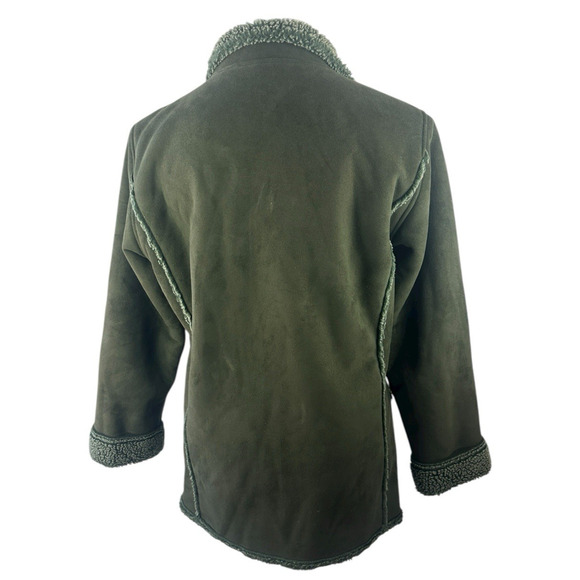 L.L. Bean Womens Medium Sherpa Fleece Lined Green Coat Jacket Button Front - Picture 8 of 14